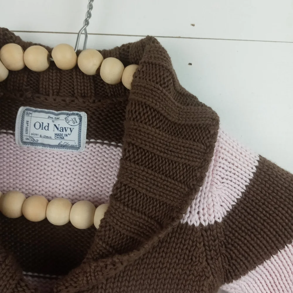 Old Navy girls size 6-12 light pink and brown large button wrap cardigan sweater